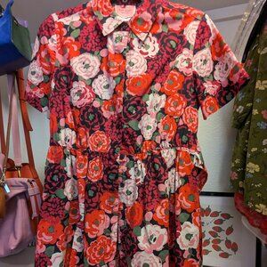 Kate Spade Rosette Blooms Tie-Waist Shirtdress size small